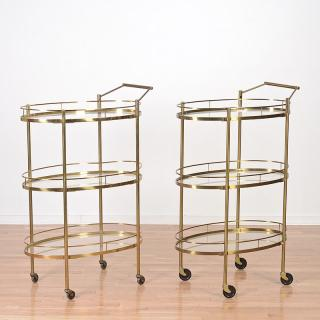 Pr Maxwell Phillip NY brass 3 tier serving carts Mid
