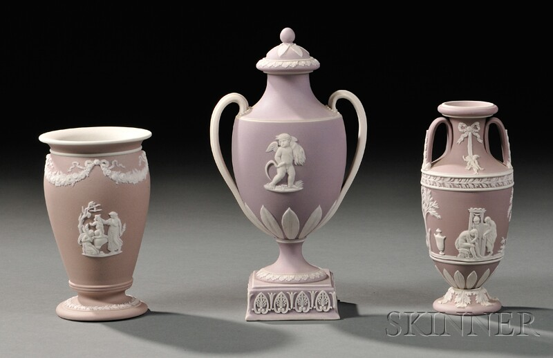 Three Wedgwood Lilac Jasper Dip Vases England 19th century each