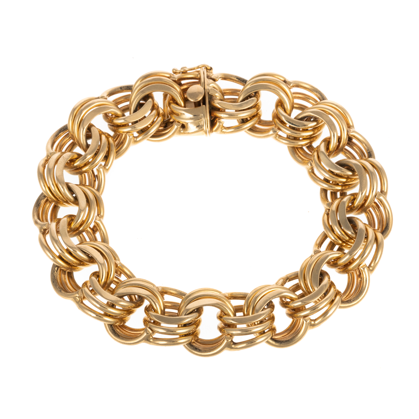 A WIDE TRIPLE LINK CHARM BRACELET IN 14K 14K yellow