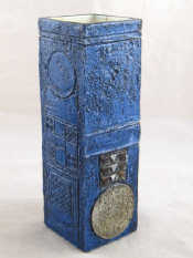 Troika A tall blue square vase an original kiln crack