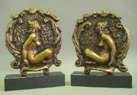 PAIR OF BOOKENDS Norman Lindsay Sculpture of a seated nude