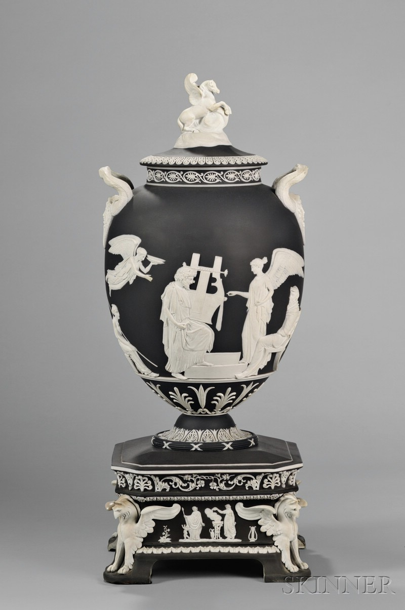 Wedgwood Black Jasper Dip Apotheosis of Homer Vase and Cover