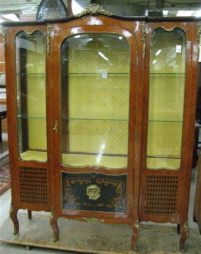 LOUIS XV STYLE BREAKFRONT CHINA DISPLAY CABINET of kingwood and