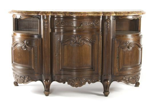 Louis XV Style Provincial Server having serpentine breche marble top