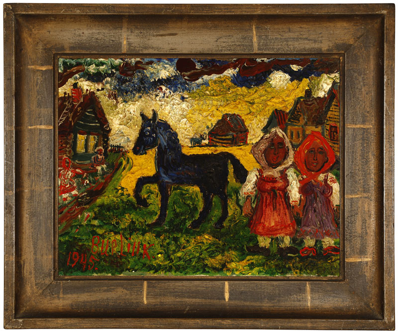 David Burliuk 1882 1967 Two farm girls with black horse