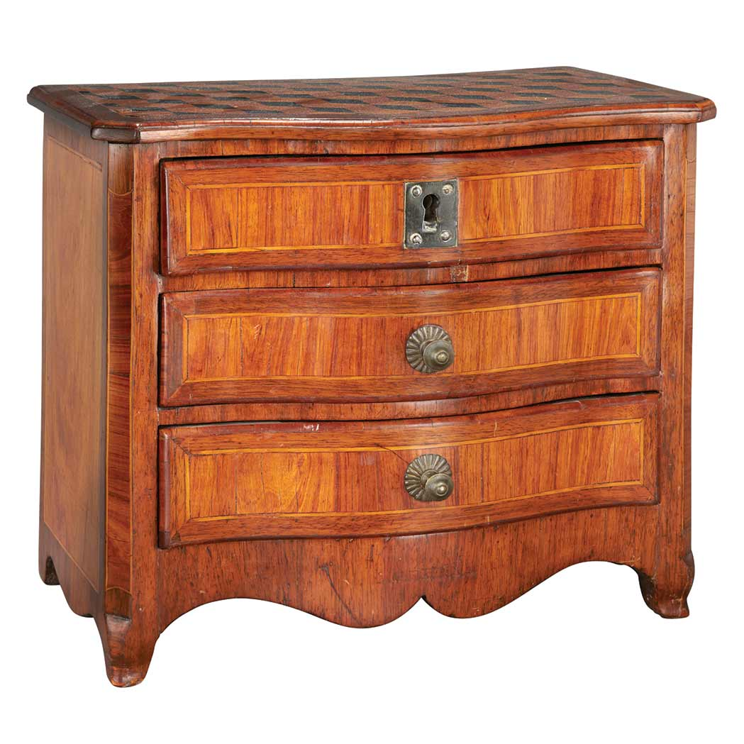 8 Transitional Louis XV XVI Walnut Tulipwood and Ebony Miniature