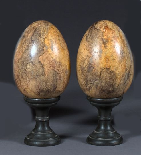 Large Pair of French Faux Siena Marble Oviform Garnitures on