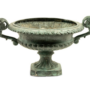 A Patinated Cast Metal Garden Urn 20th Century Height 10