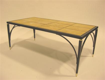 Ebonized wood and wrought iron coffee table 20th century with