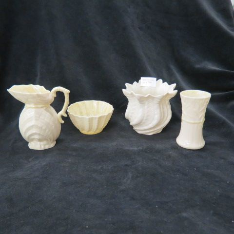 4 pcs Irish Belleek Porcelain vases creamer sugar black green