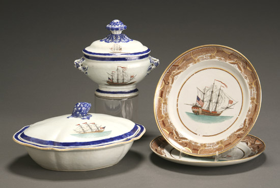 Group of Four Chinese Export Ship Portrait Table Articles 20th