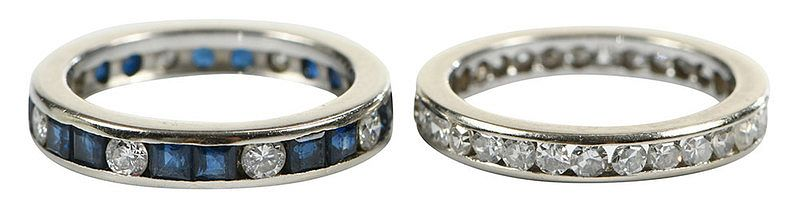 Two 14kt Gemstone Eternity Bands both channel set 30 single