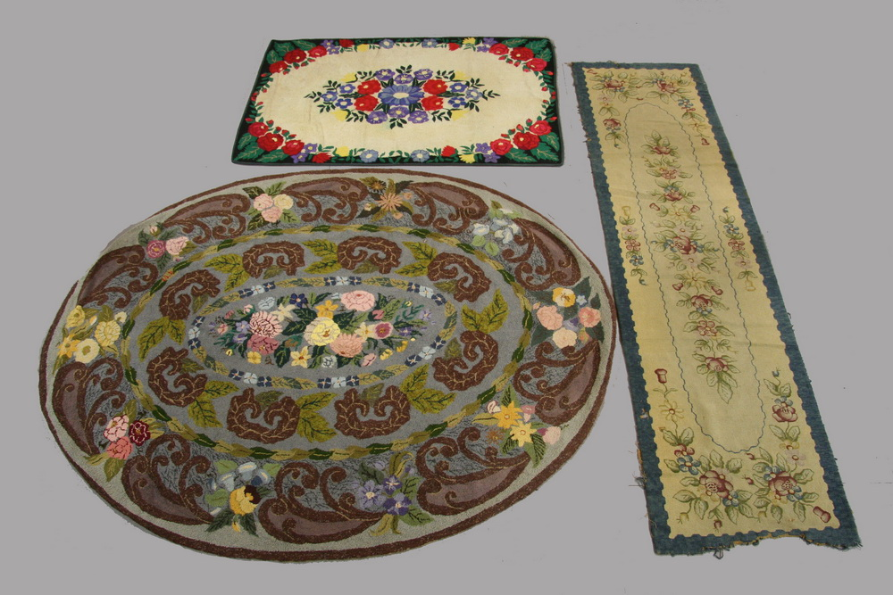 3 HOOKED RUGS Including 29 x 106 Hall Runner in