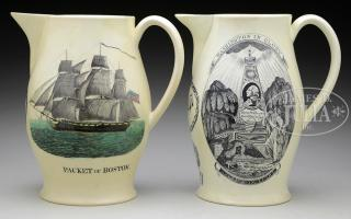 GROUP OF TWO AMERICAN HISTORICAL LIVERPOOL JUGS 1 Jug features