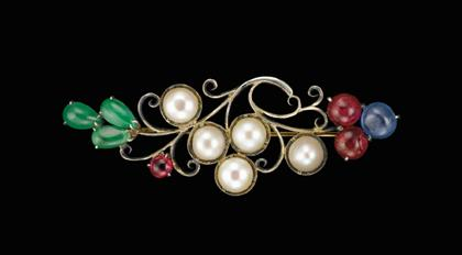 Multi gem set brooch White metal set with five cultured