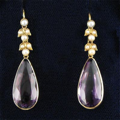 A pair of late Victorian Edwardian amethyst and seed pearl