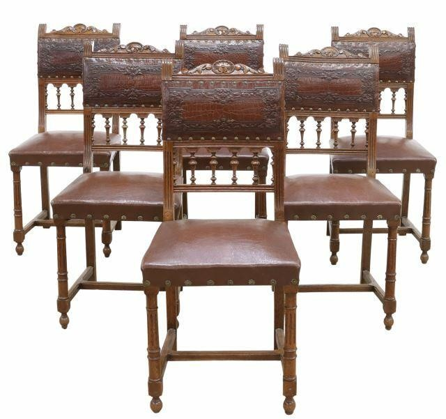 lot of 6 French Henri II style oak chairs 19th