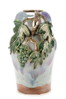 Large Unusual Sumida Gawa Vase with Cicada Signed Japanese late