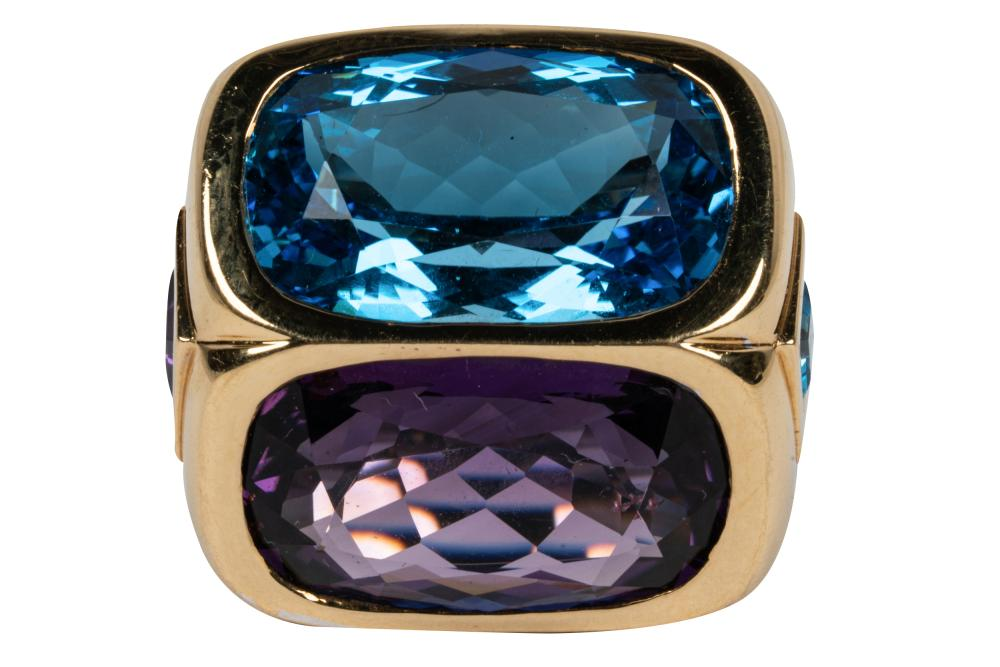 MARINA B 18 KARAT GOLD AMETHYST TOPAZ RINGcontaining one cushion