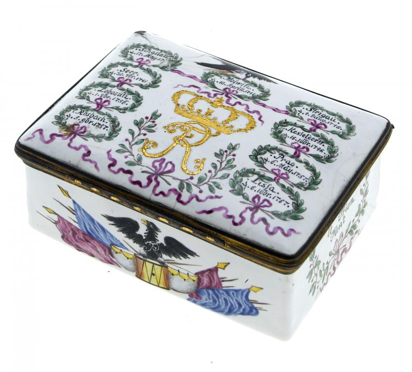 FREDERICK THE GREAT A CONTINENTAL ENAMEL COMMEMORATIVE SNUFF BOX the