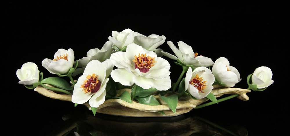 1330 Boehm Icaria Peony Centerpiece Porcelain Boehm Icaria Peony Centerpiece