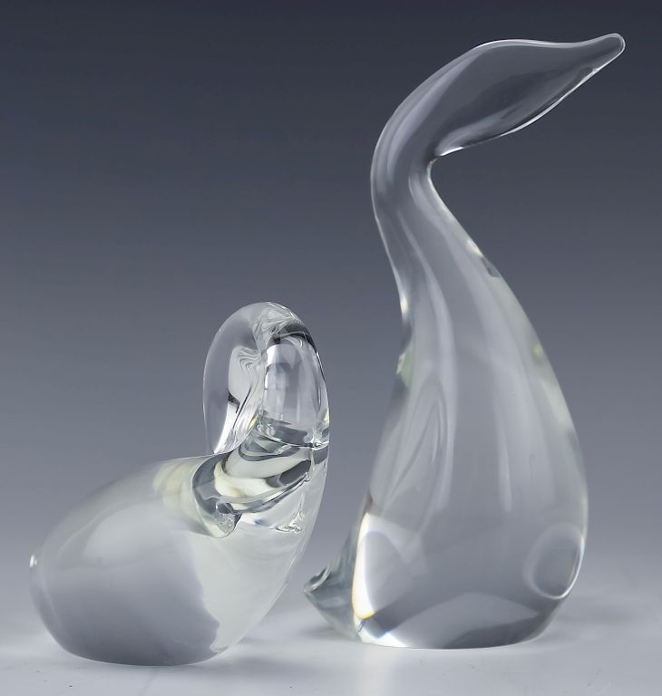 Steuben Studio Art Glass PAIR Swan Duck SIGNED Steuben bird