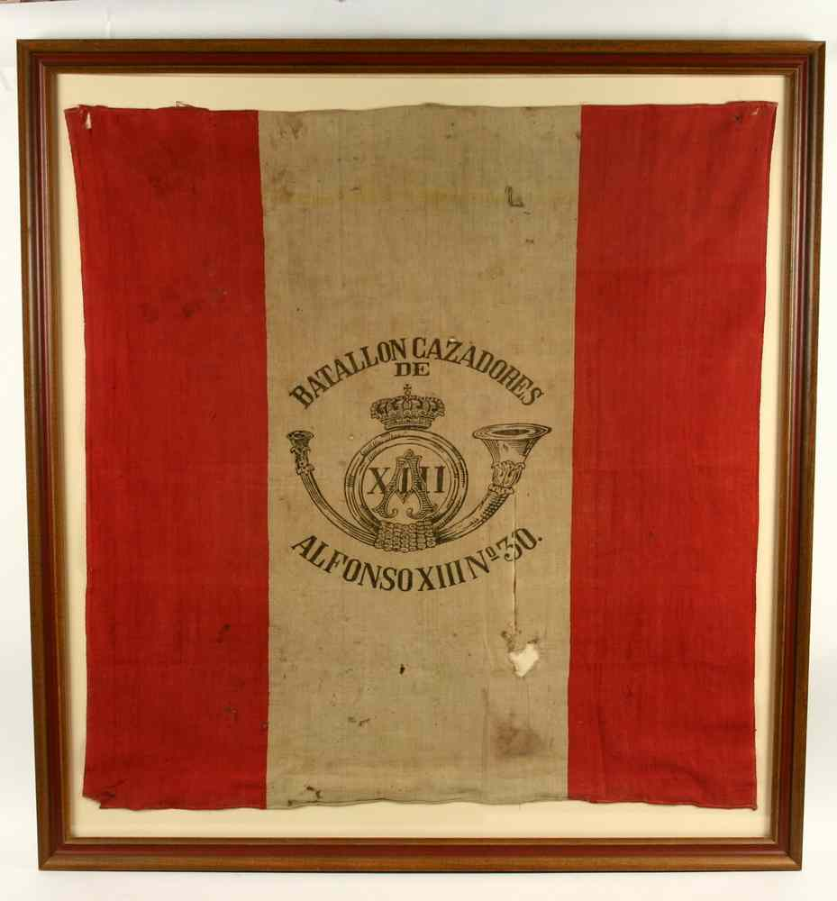 SPAN AM WAR TROPHY FLAG Framed Spanish American War flag