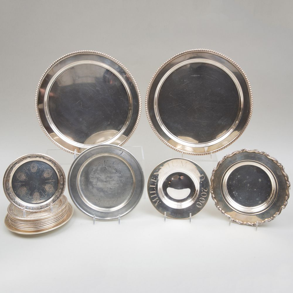 Pair of Tiffany Co Silver Circular Trays with Set of