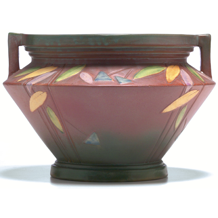 Roseville Futura jaudiniere double handled shape in pink with colorful