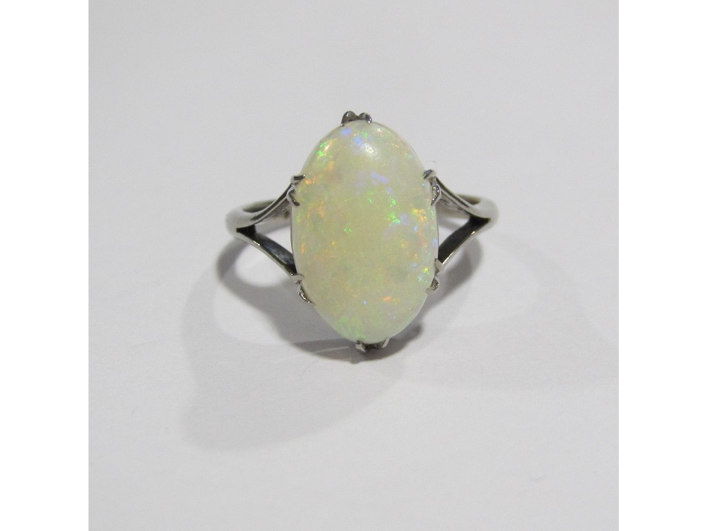An early 20 th century white gold opal single stone