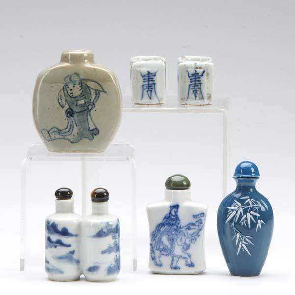 CHINESE SNUFF BOTTLES Six pieces four snuff bottles one is