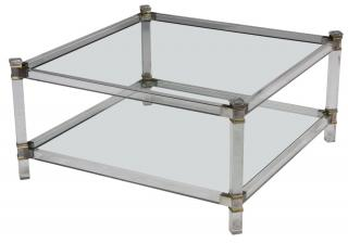 ITALIAN MODERN LUCITE BRASS LOW TWO TIER TABLE Modern lucite