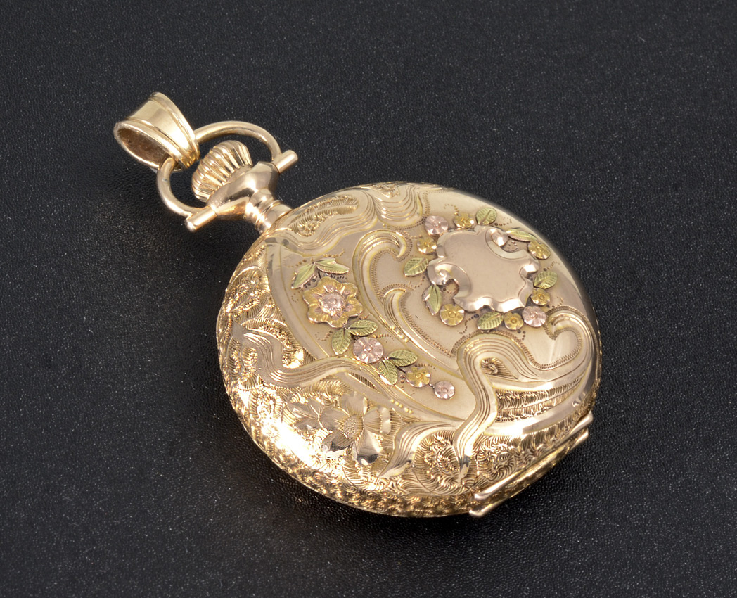 14K MULTI COLORED GOLD ELGIN HUNTER CASE POCKET WATCH Circa