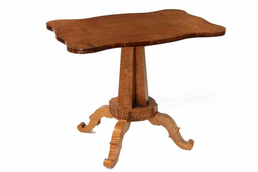 TIGER MAPLE LAMP TABLE 19th c Maine Solid Rampant Tiger