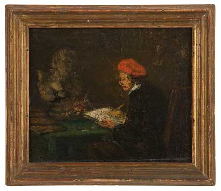 HONOR DAUMIER Le Dessinateur Oil on wood panel circa 1870