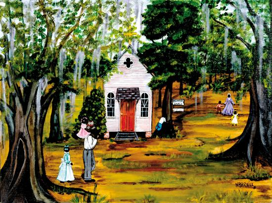 Mary R Barwick Alabama 20th century HOLINESS CHURCH acrylic on