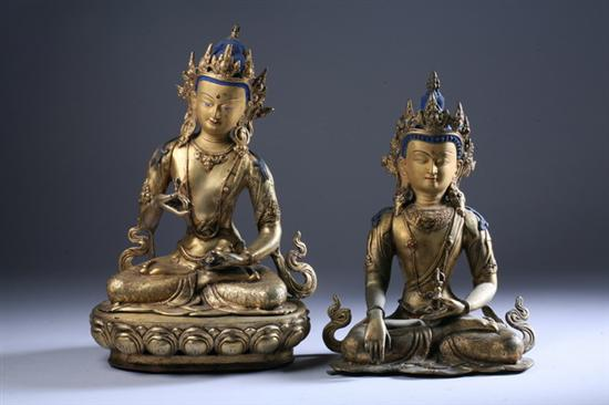 TWO NEPALESE BRONZE FIGURES OF VAJRASATTVA One seated on lotus