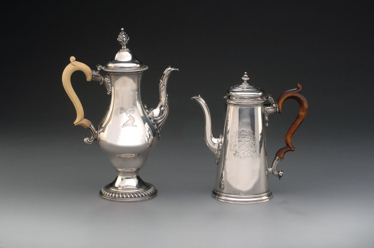 GEORGE III SILVER ARMORIAL COFFEEPOT RICHARD GURNEY THOMAS COOK LONDON