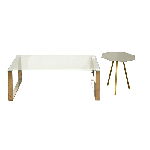 An occasional table the rectangular plate glass top on polished