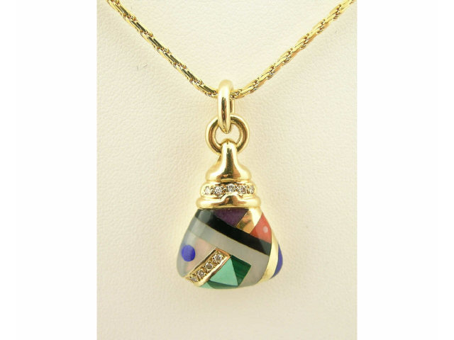 Asch Grossbardt multi stone and diamond designer pendant on 14K