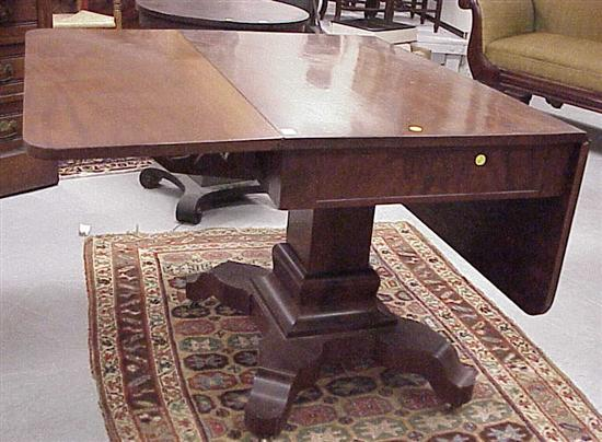 Mahogany and mahogany veneer drop leaf table pedestal base on