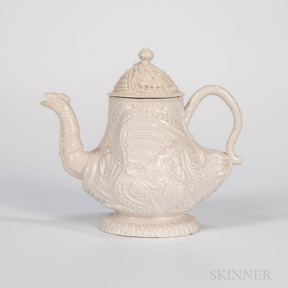 Staffordshire White Salt glazed Stoneware Slip cast Chimera Teapot and