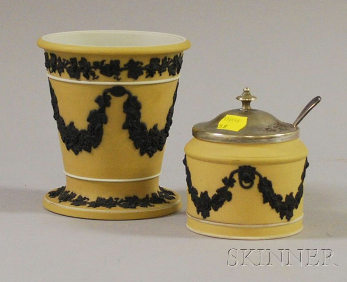 Wedgwood Yellow Jasper Dip Footed Vessel and Silver Plate Mounted