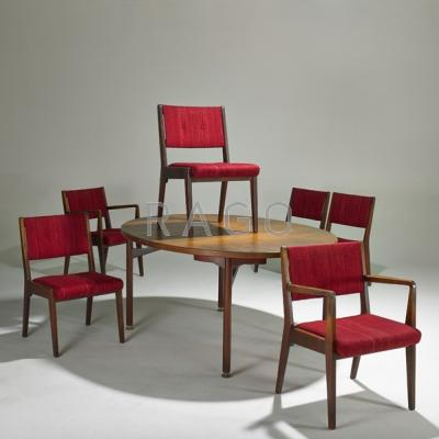 JENS RISOM JENS RISOM DESIGNS INC Dining table and six