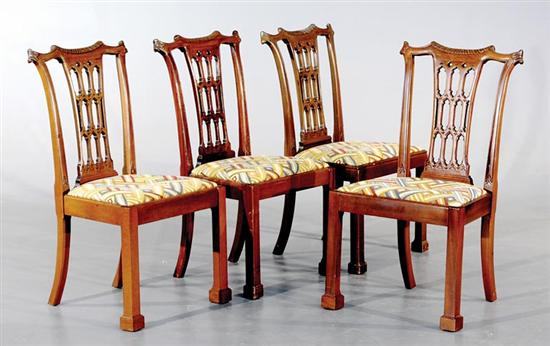 Four Chinese Chippendale style carved mahogany side chairs C scroll