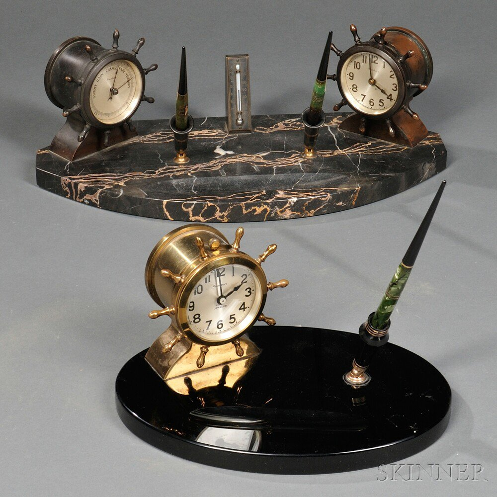 Two Waterbury Clock Company Desk Sets Connecticut one with a