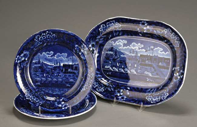 Pair of Staffordshire Historical Dark Blue Transfer Decorated Plates and