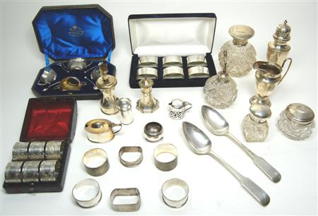 A large collection of small silver including various cut glass