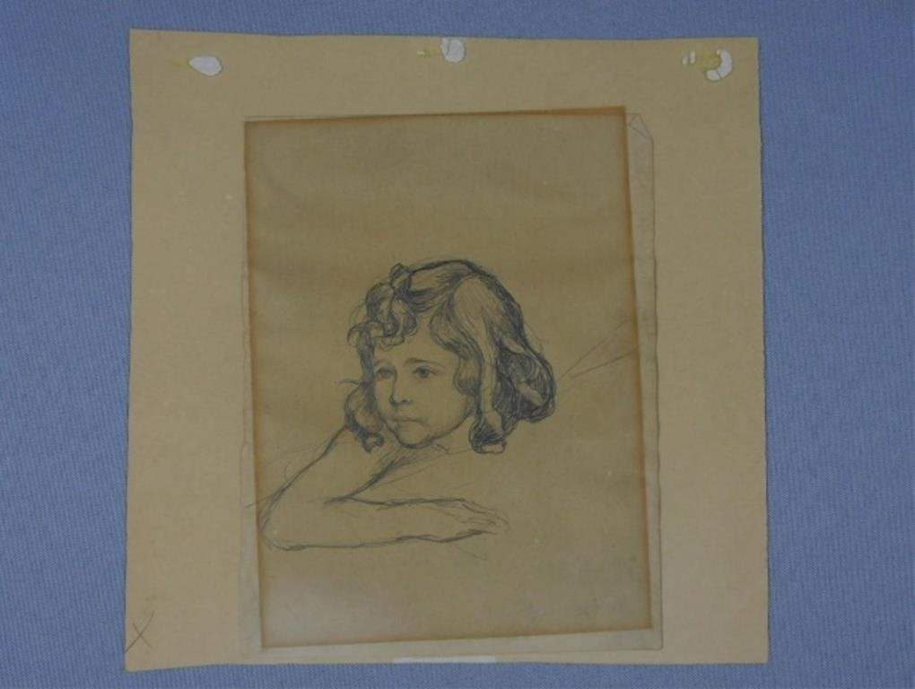 CHARLES MAURIN 1856 1914 FRANCE PORTRAIT OFMademoiselle Sacha Richepin pencil