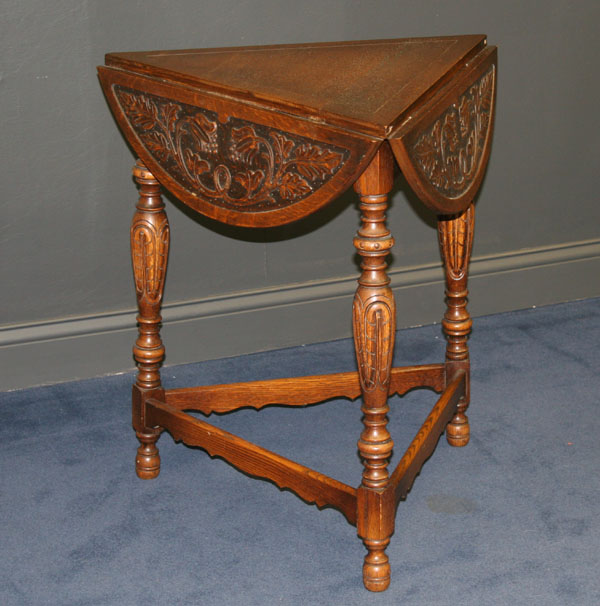 Tri fold carved table floral motif Open 30 H x
